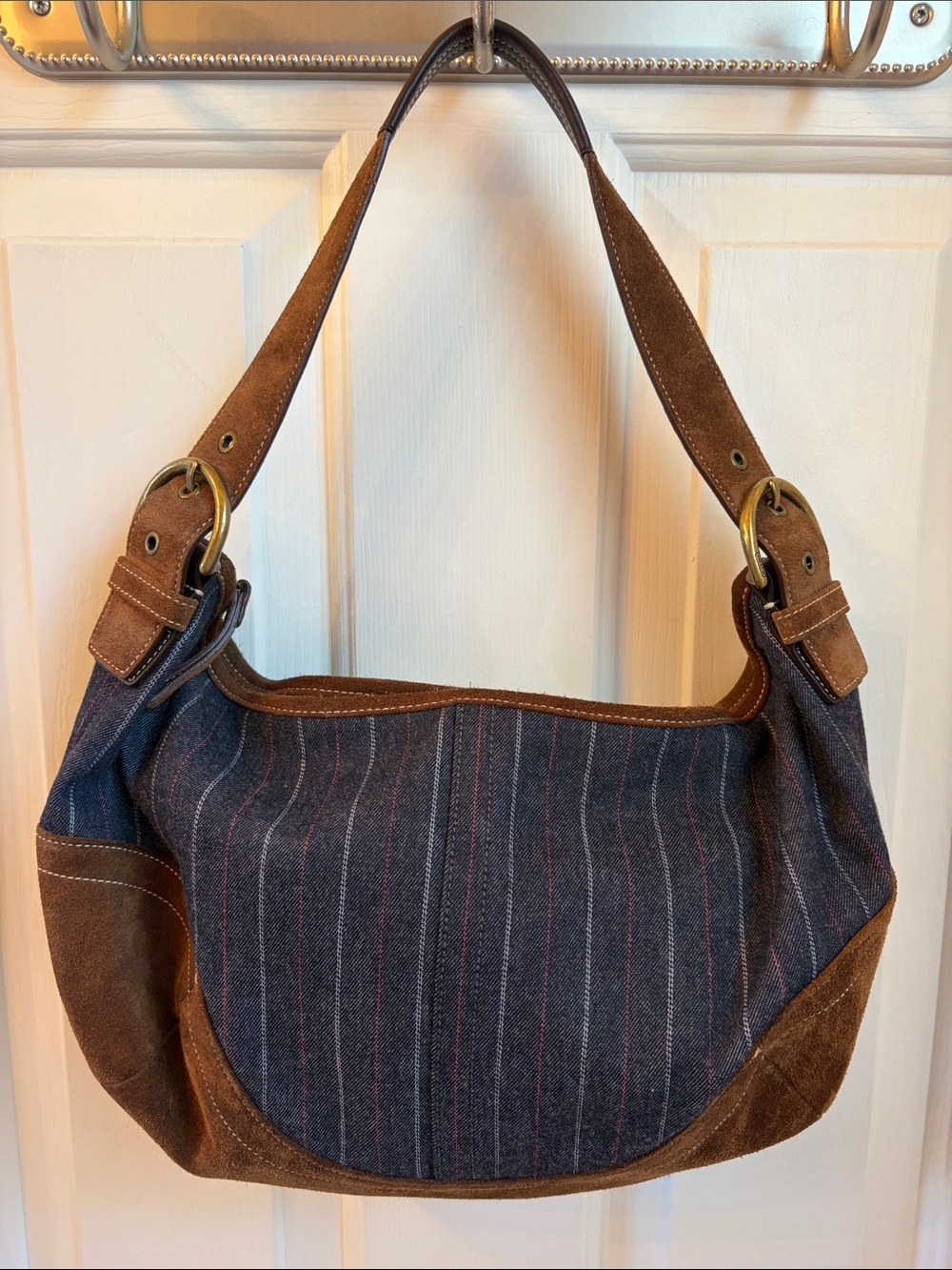 Coach Denim and Brown Suede Hobo Shoulder Bag